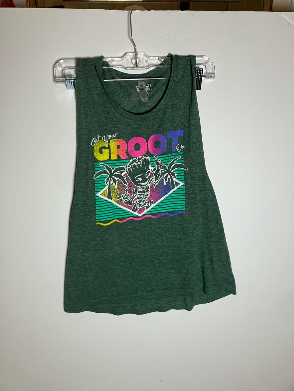Marvel Guardians of the Galaxy M Green Graphic Tank with Colorful Baby Groot